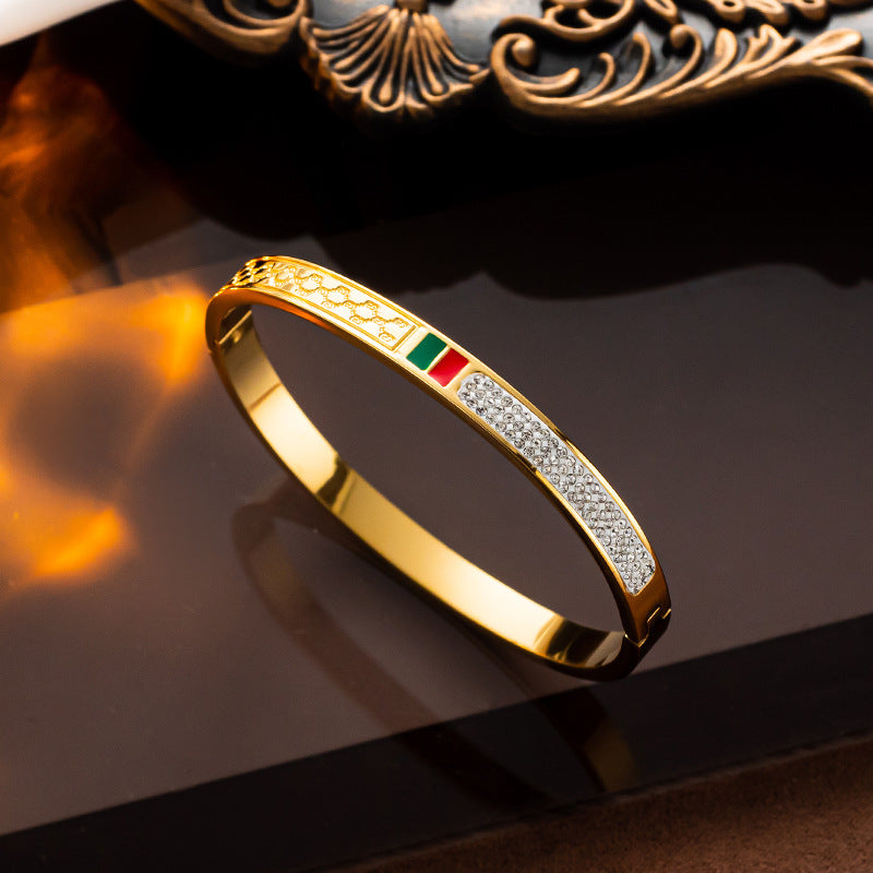 Pulseira de aço titânio duplo G, estilo Ins Luxury"