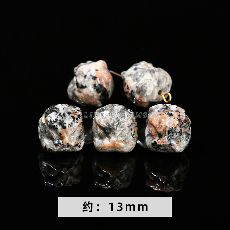 Cuentas sueltas con grabado de cabeza de león de obsidiana plateada y cristal