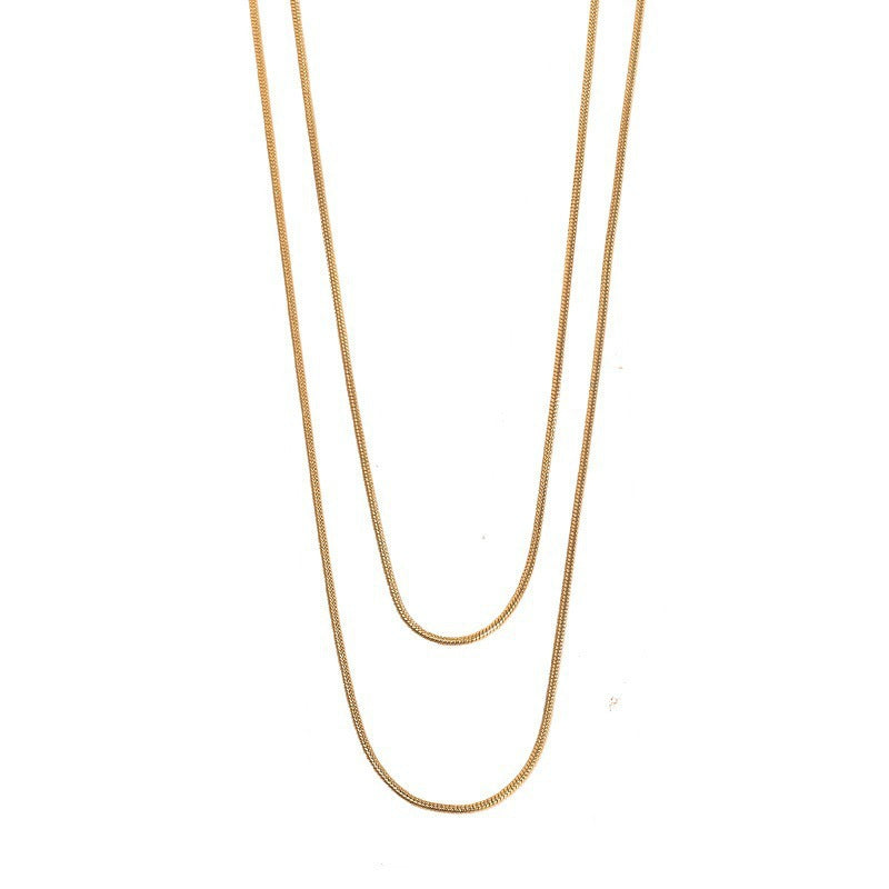 18K Gold-Plated Long Square Snake Bone Necklace — Stackable Sweater Chain