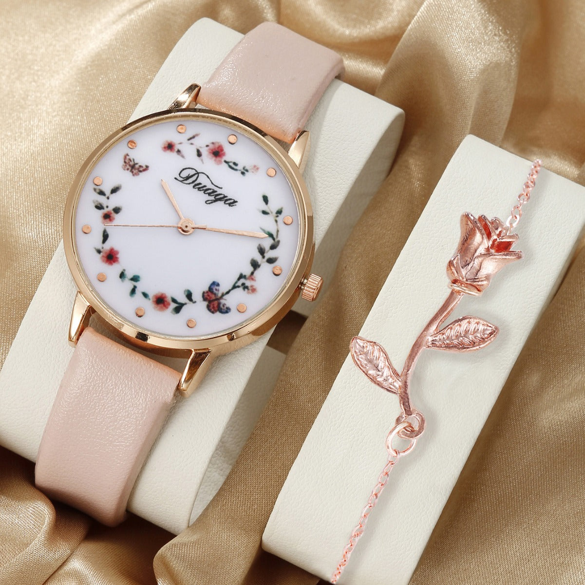 Rose Bracelet Round Watch Set