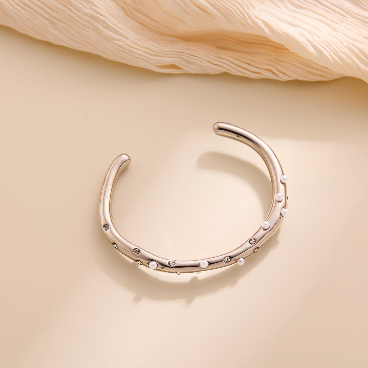 18K Gold Plated Pearl & Diamond Bracelet