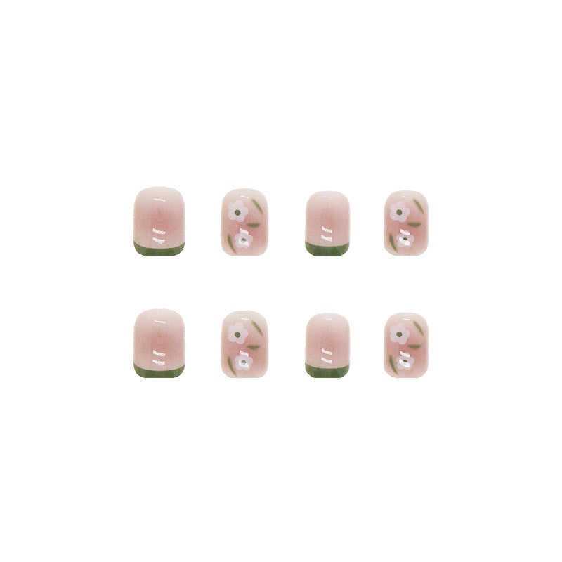 Short Thin Nail Stickers Wearable Green Floral Bulk Wholesale