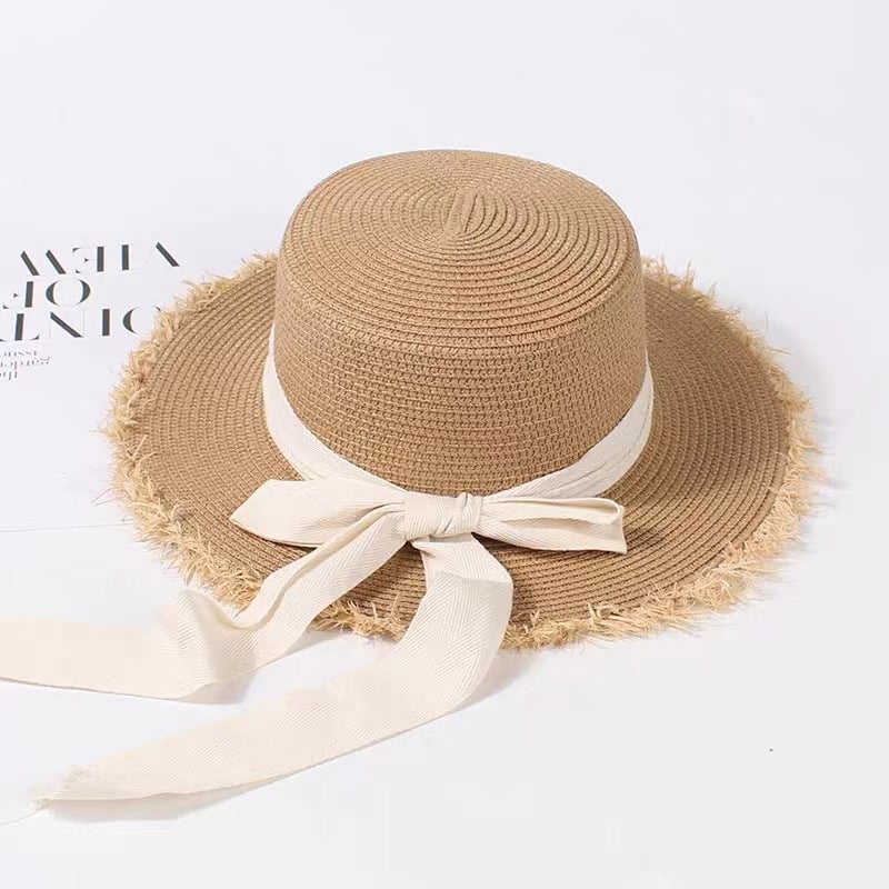 Summer Raffia Hat French Flat Top Beach Sun Protection