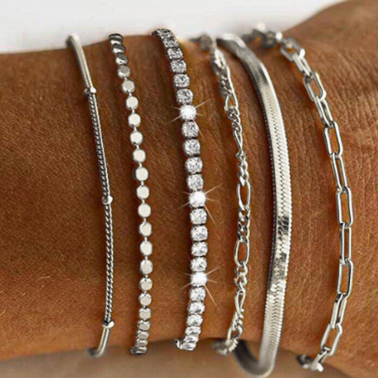 Zircon Chain Bracelet Set (6-Piece)