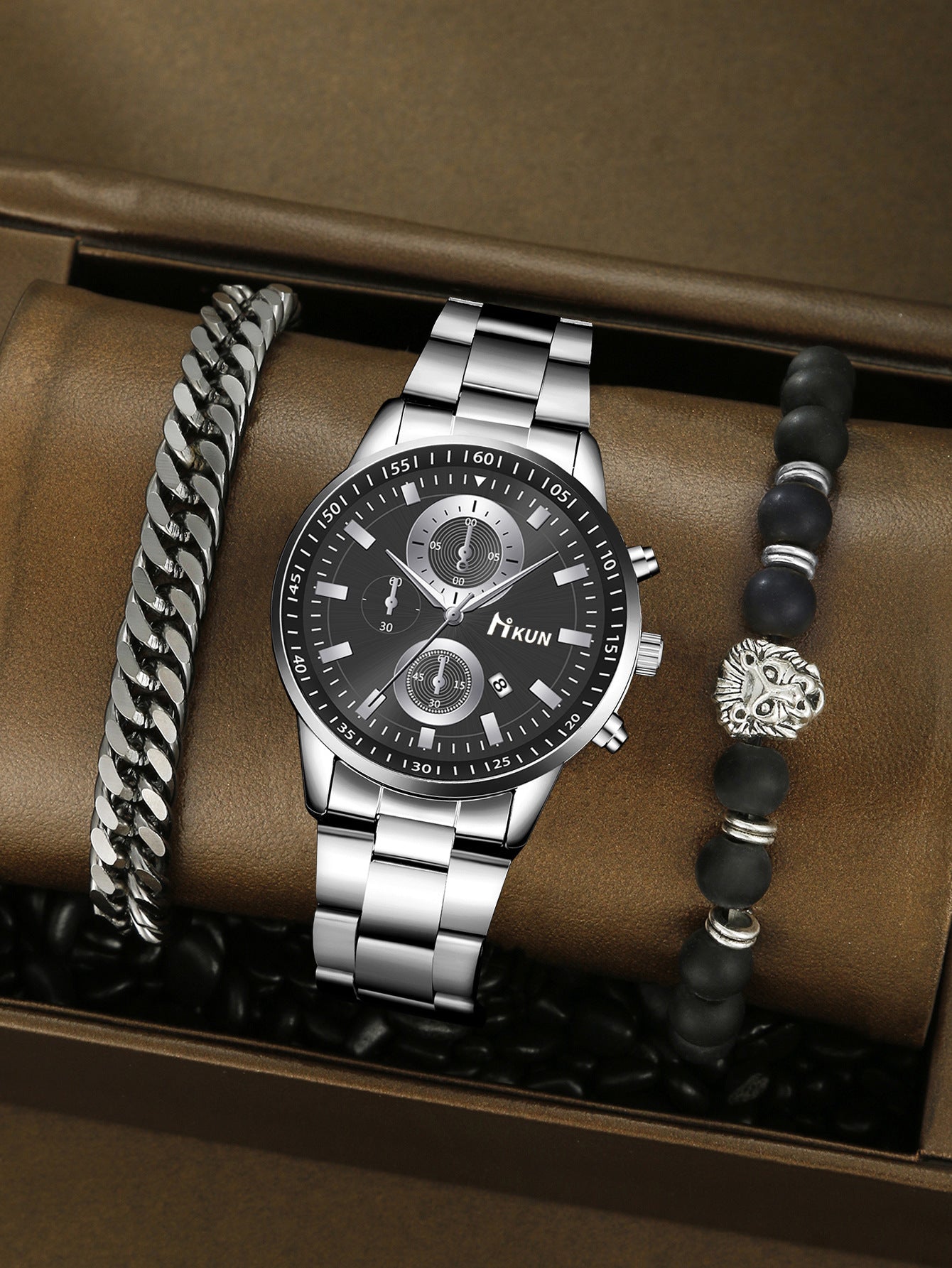 Trendy Beaded Men's Watch Set
