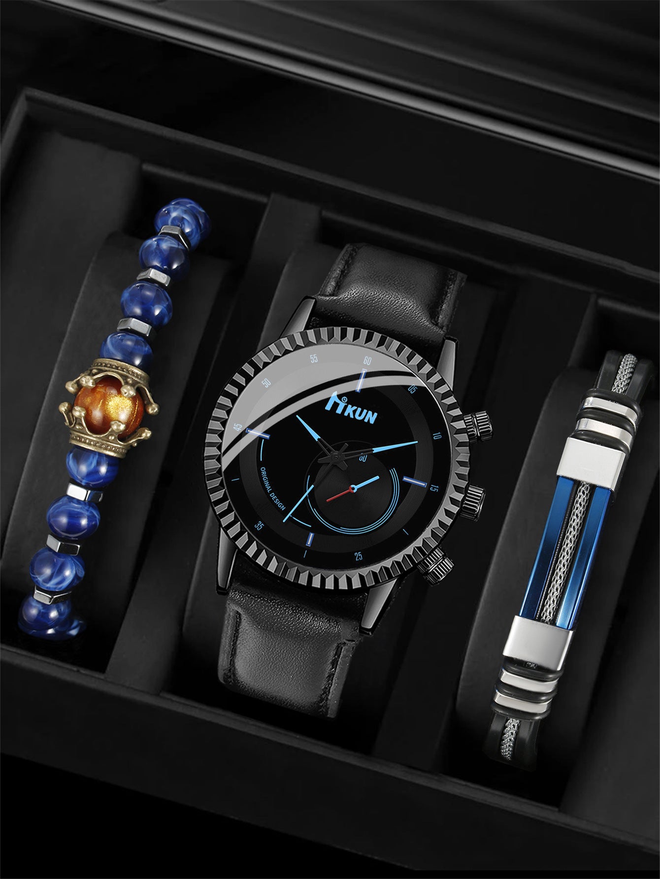 Men's Quartz Watch Air Beaded Bracelet Set