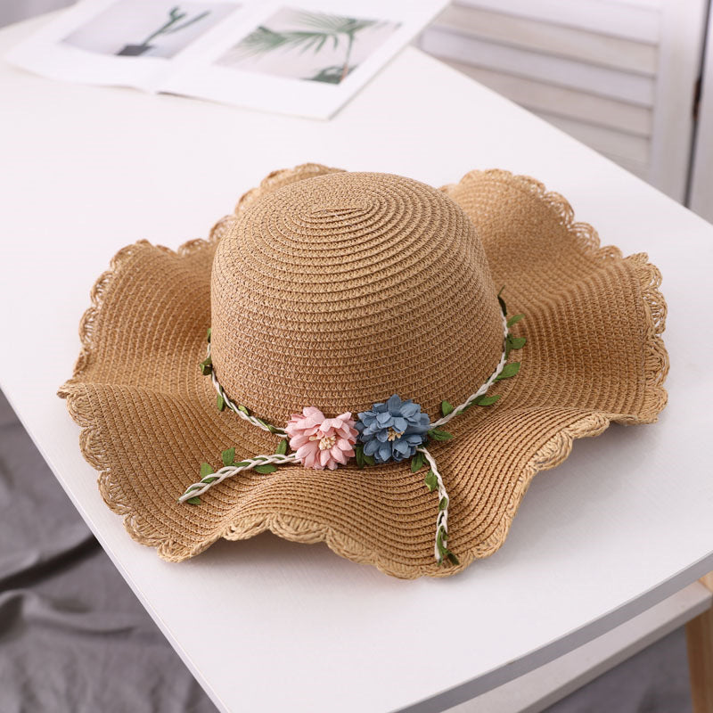 Sombrero de paja para mujer, ala ancha, ala ondulada, sol, verano, exterior, protección UV, familia