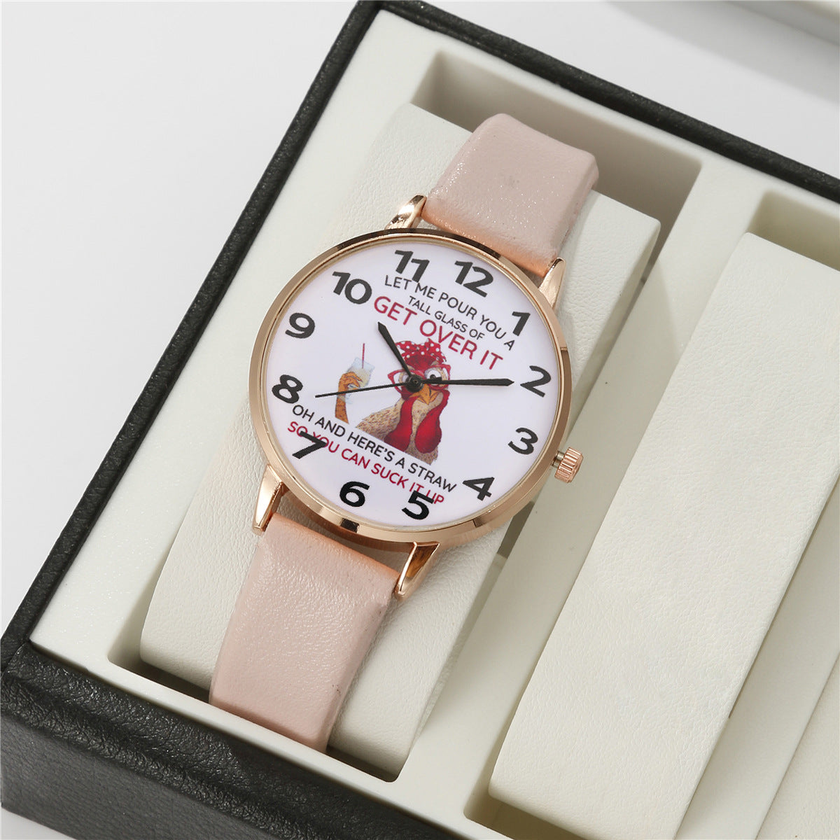 Round digital watch rose bracelet set