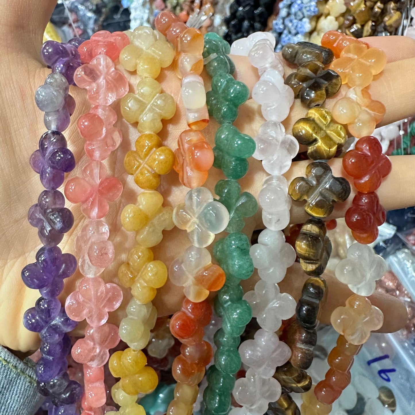 14mm natural double-sided four-leaf clover beads