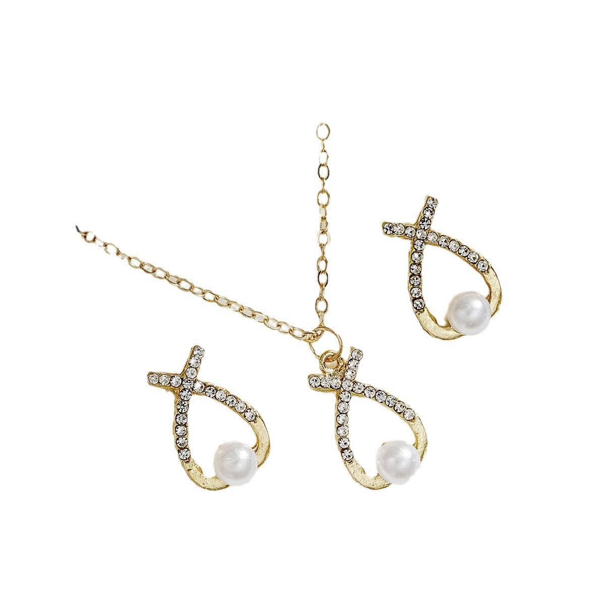 Conjunto de joyas con pendientes, collar y perlas de diamantes de imitación