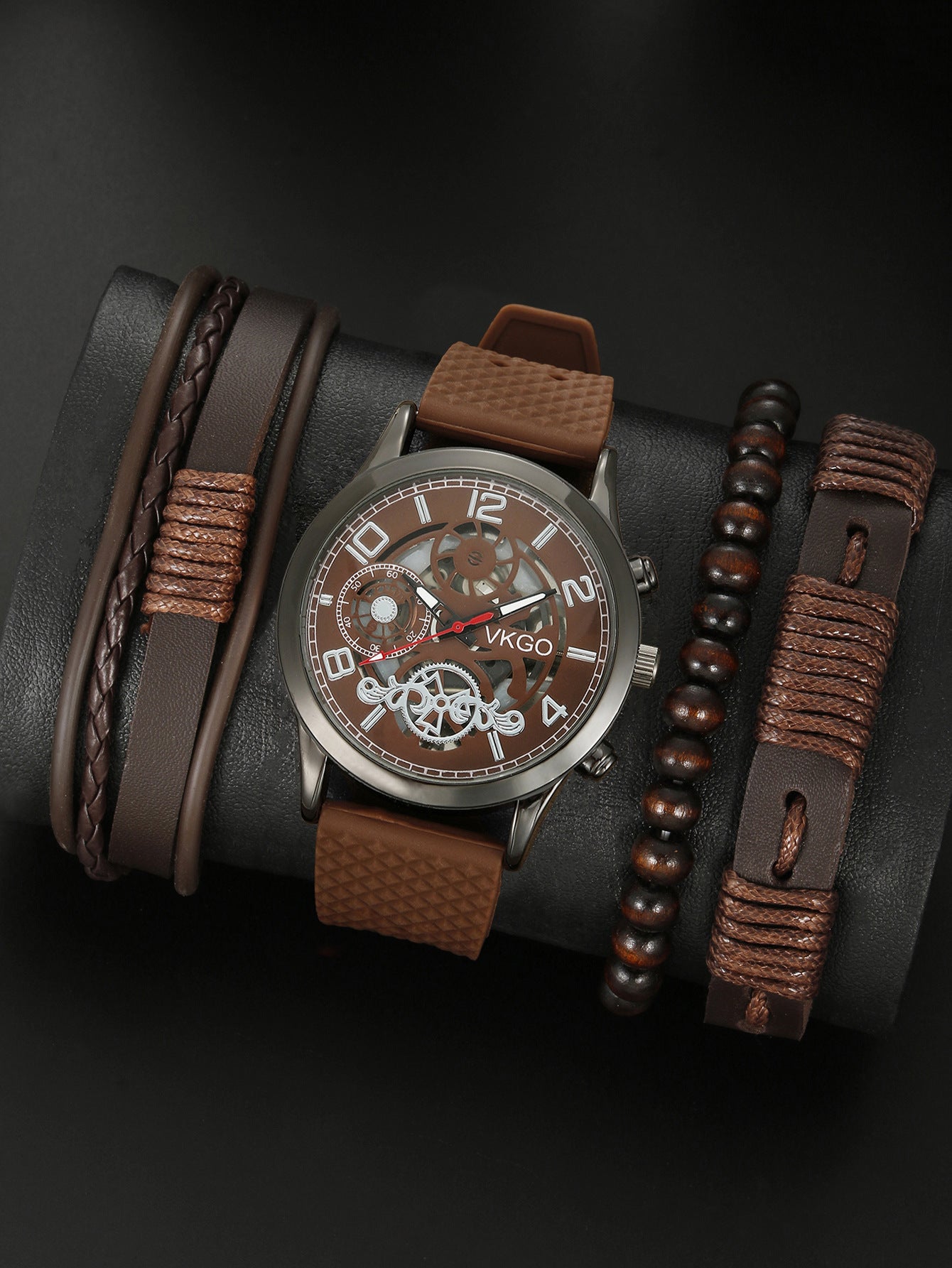 Alloy Watch Leather Strap Bracelet Set