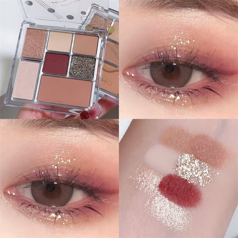 Paleta combinada de sombras de ojos de siete colores con resaltador