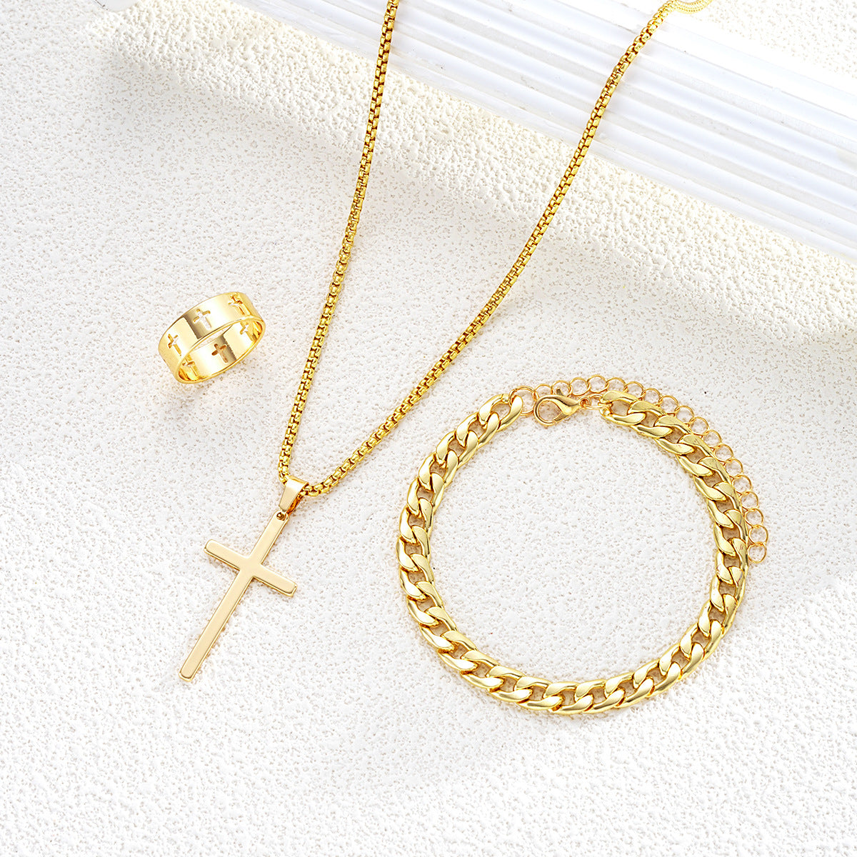 Men's Stainless Steel Cross Jewelry Set