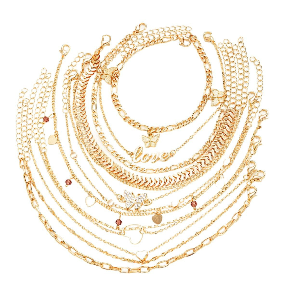 Retro Love Butterfly Anklet Set (13-Piece)