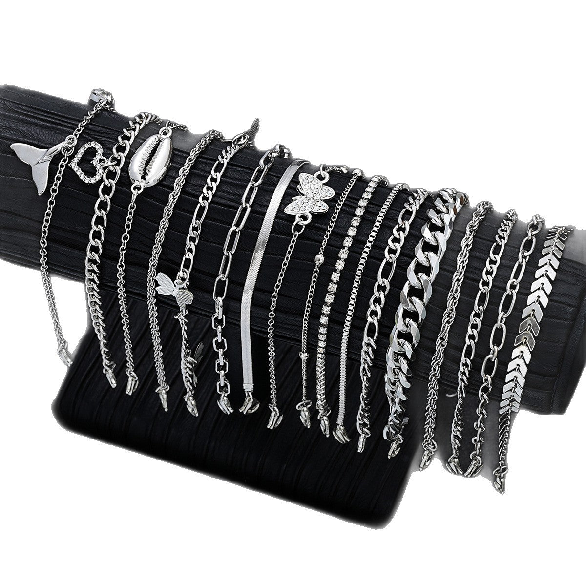 17-Piece Silver Butterfly Anklet Set