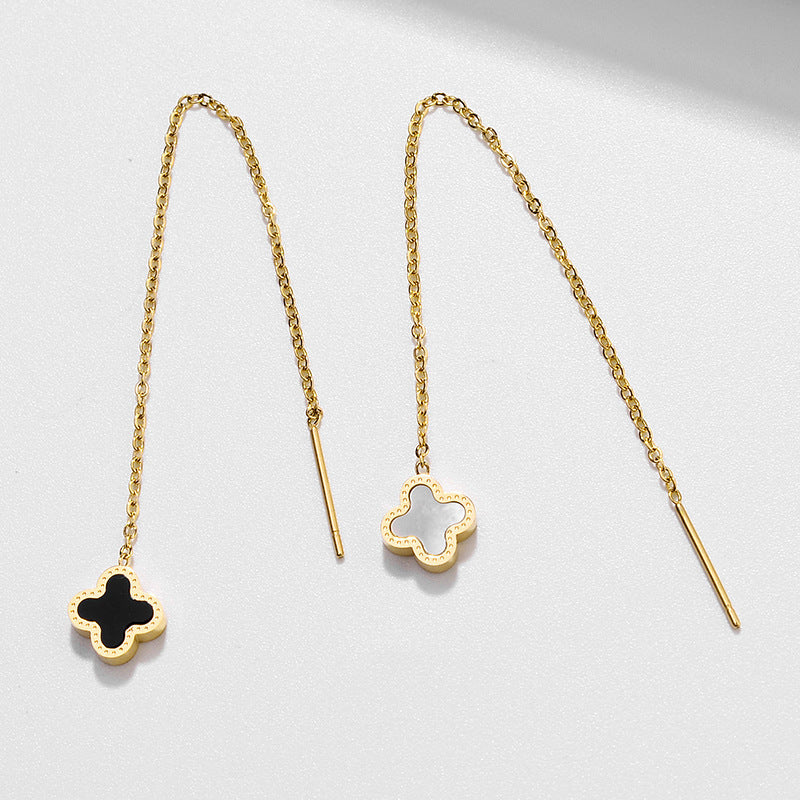 Korean Long Tassel Four-Leaf Clover Earrings for Women