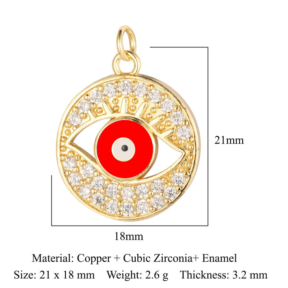 Colgante de cobre y circonita con forma de ojo del diablo y siete cuentas