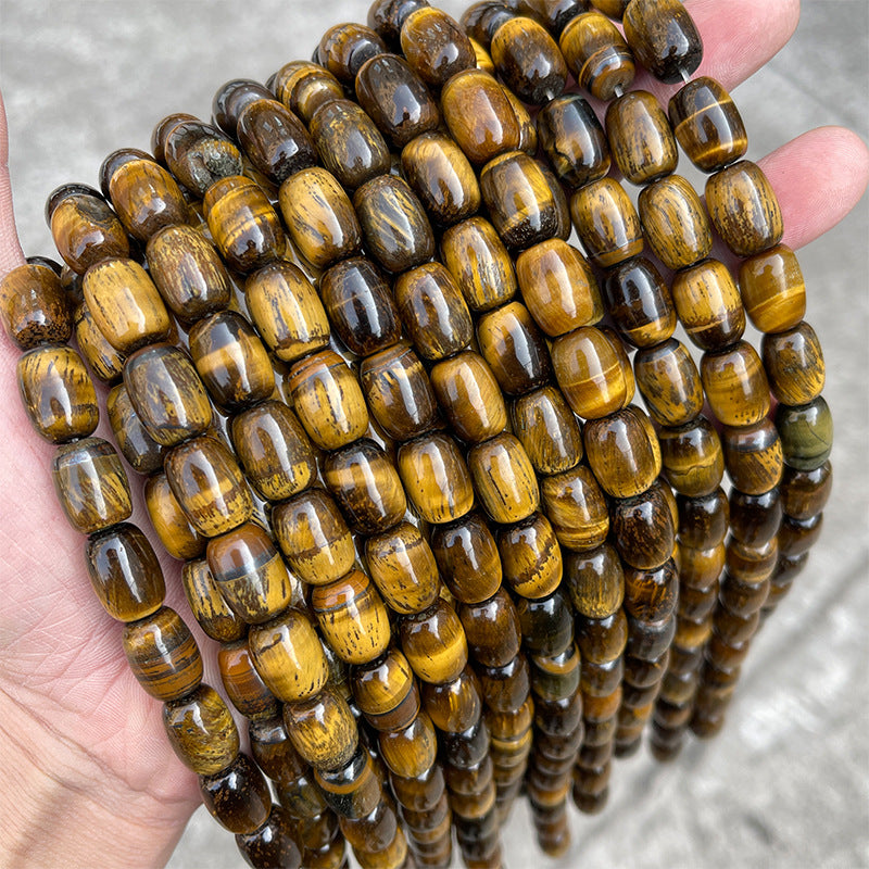 Espaciador de cuentas de barril de piedra de ojo de tigre amarillo natural de 10 * 14 mm