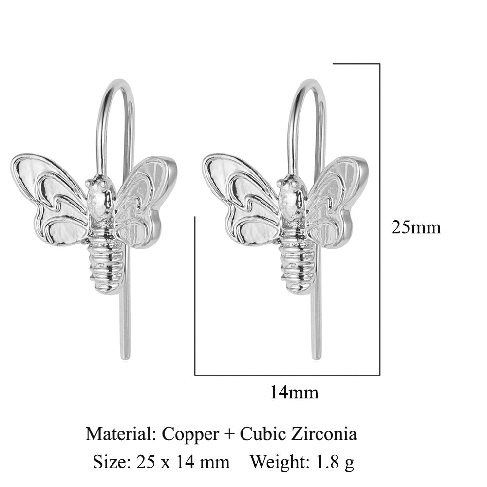 Water drop bee butterfly women's copper ear buckle