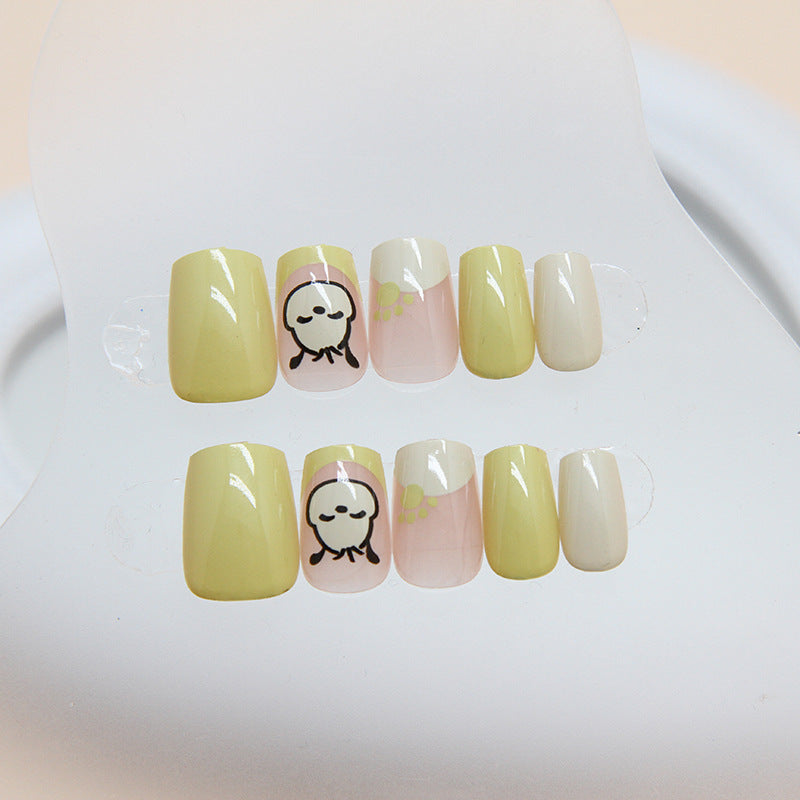 Spring Cute Dog Mustard Green Wearable Nail Stickers