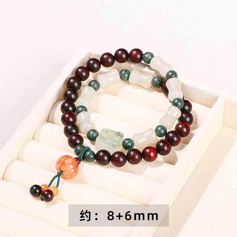 Pulsera de doble anillo con cuentas de bambú y jade de madera de rama agria