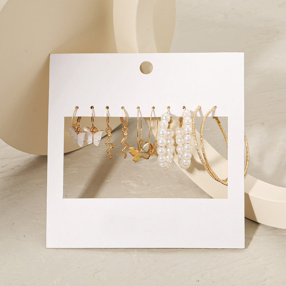 Vintage Pearl Hoop Earrings Set 9 Piece Set