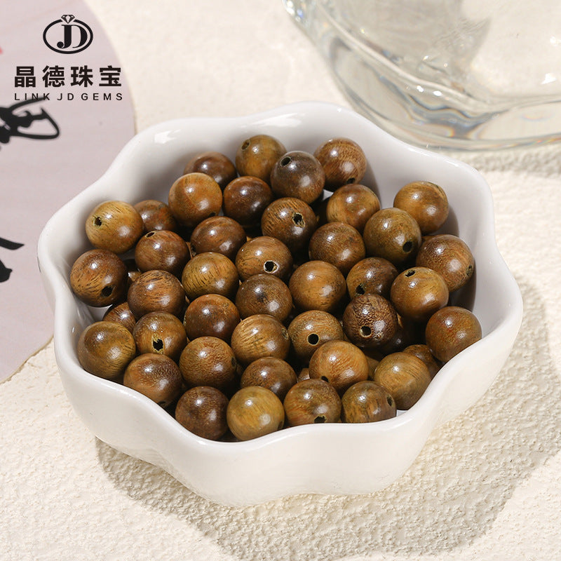 Green sandalwood round bead through hole loose bead wood