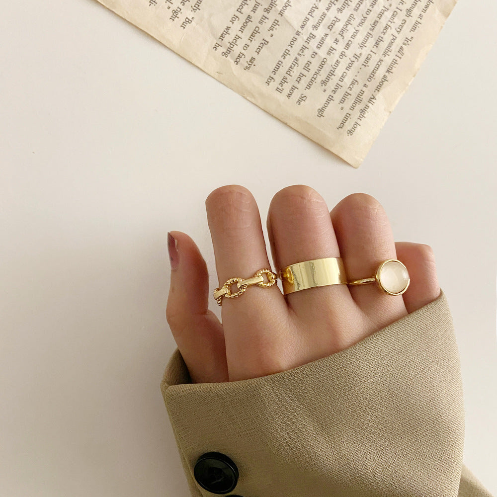 Juego de 3 anillos de cadena con personalidad retro sencilla