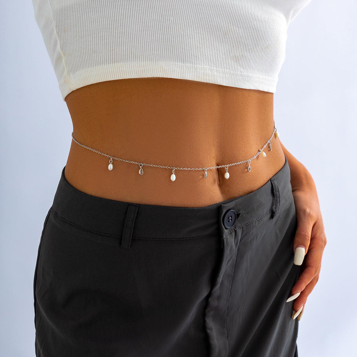 Sexy trouser chain imitation pearl waist chain