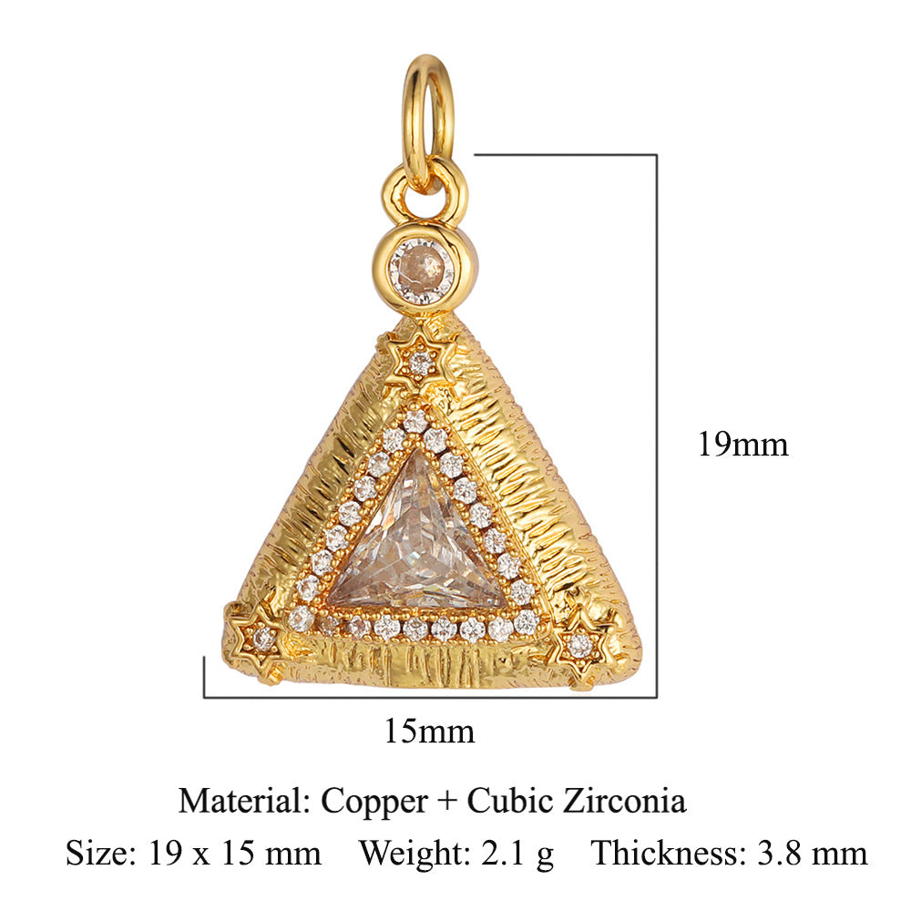 Colgante de cobre y circonita con forma de llave y corazón de melocotón