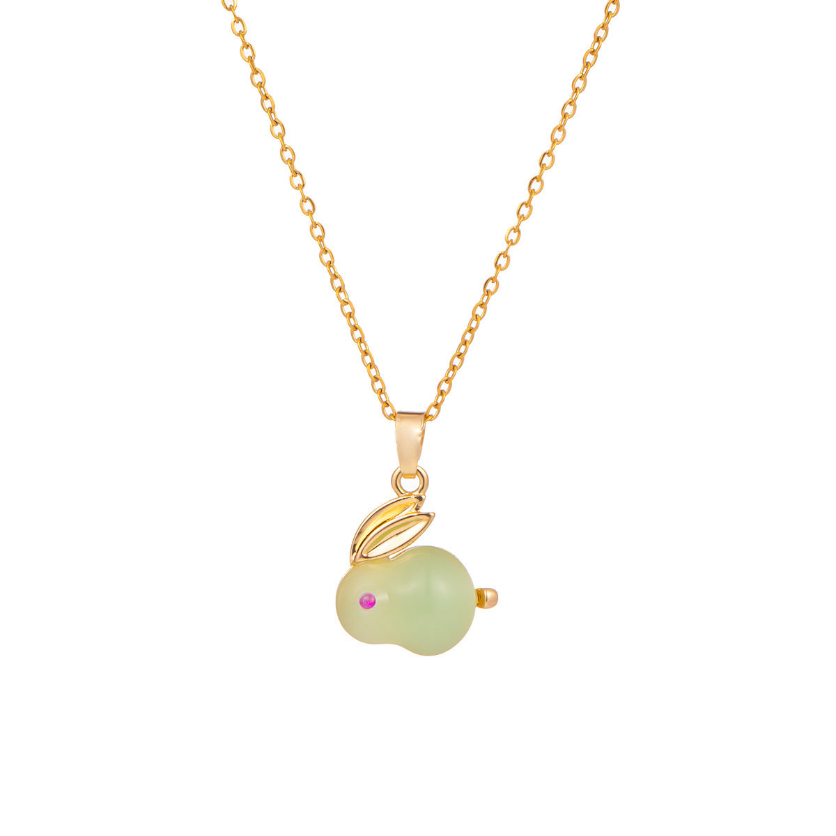 Women's Non-Fading Titanium-Steel Clavicle Necklace with Imitation Hetian Jade Rabbit Charm