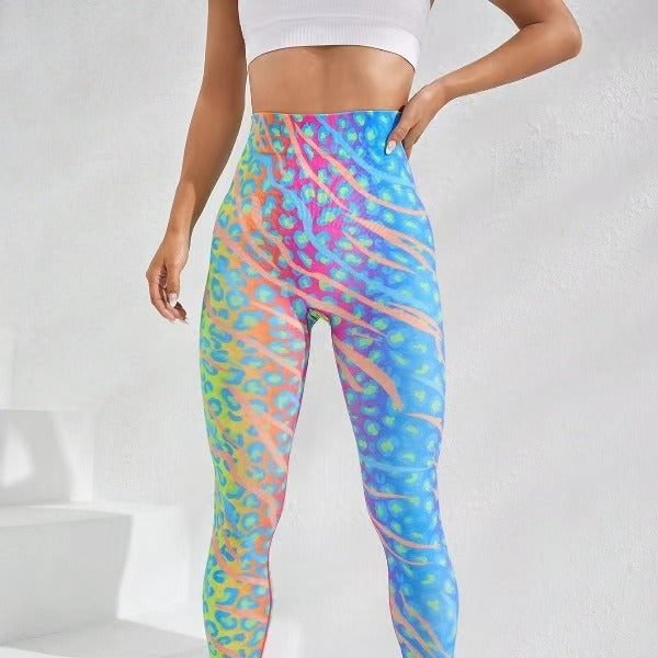 Pantalones de yoga melocotón con teñido anudado sin costuras Levantamiento de glúteos de cintura alta