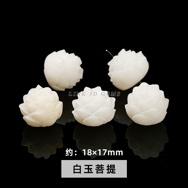 Cuentas sueltas de raíz de Bodhi de jade blanco con semillas originales de loto