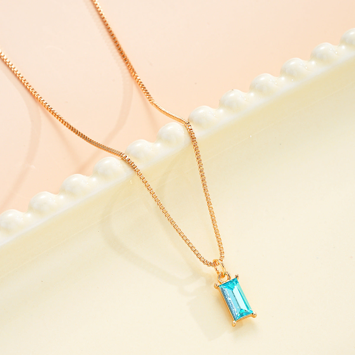 Square Zircon Gold Birthstone Necklace