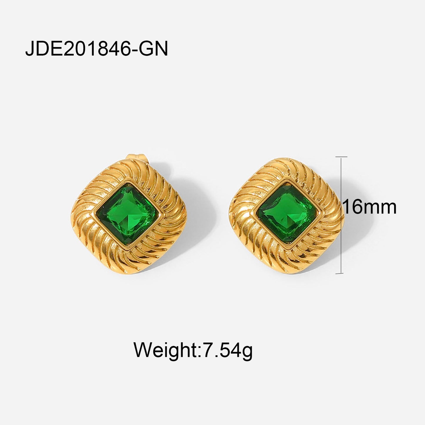 Square button colored zircon earrings