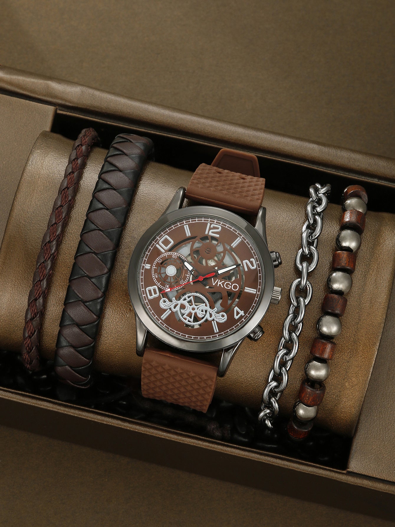 Alloy Watch Leather Strap Bracelet Set