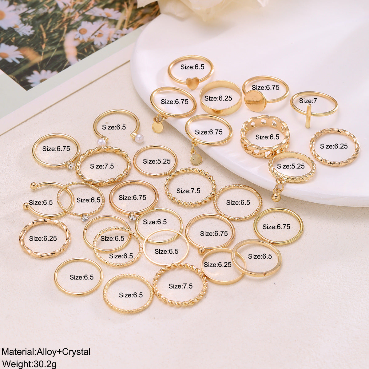 Pearl Heart Water Drop Disc Ring 30-piece Set