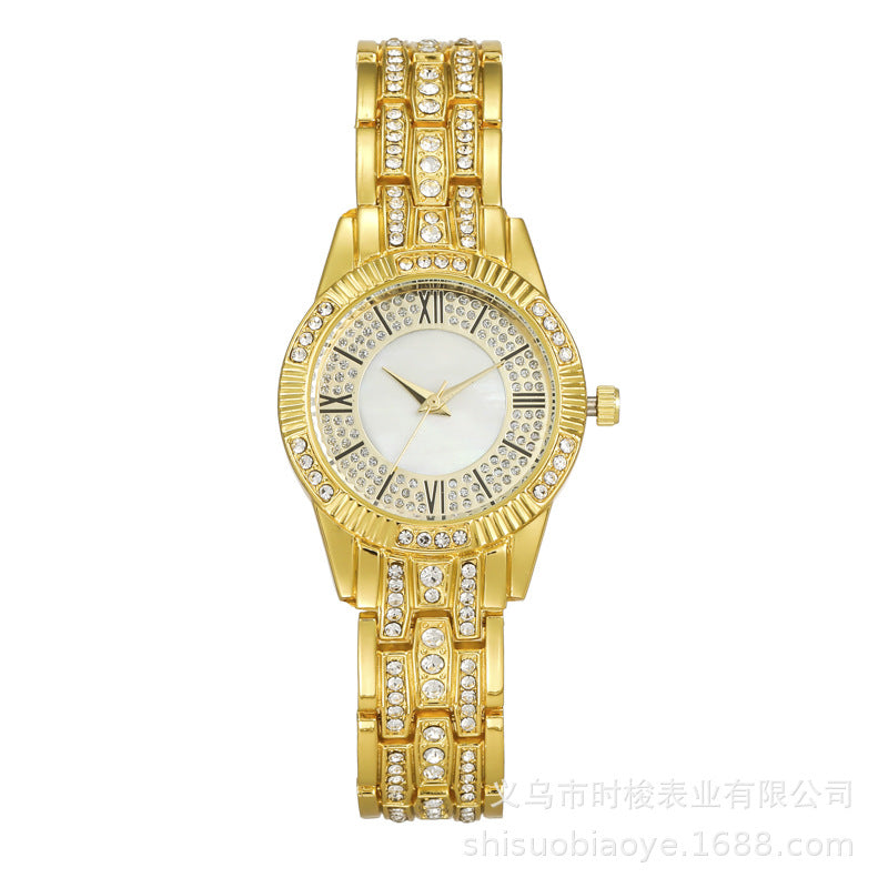 Reloj de cuarzo para mujer con esfera de concha y diamantes de imitación