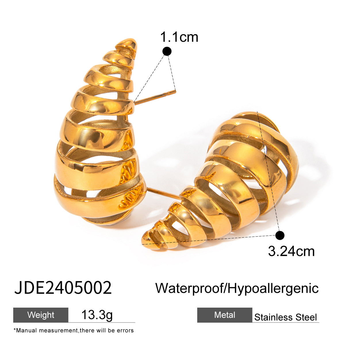 Pendientes de acero de titanio con forma de gota de agua pequeña hueca