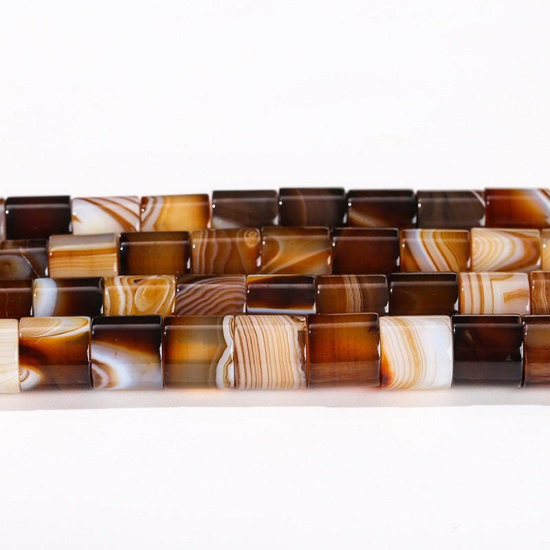 Brown Striped Agate Round Tube Loose Beads