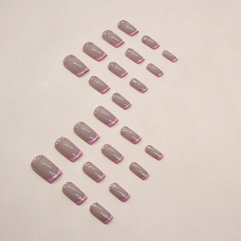 Peach Pink French Medium-Length Square Fake Nails