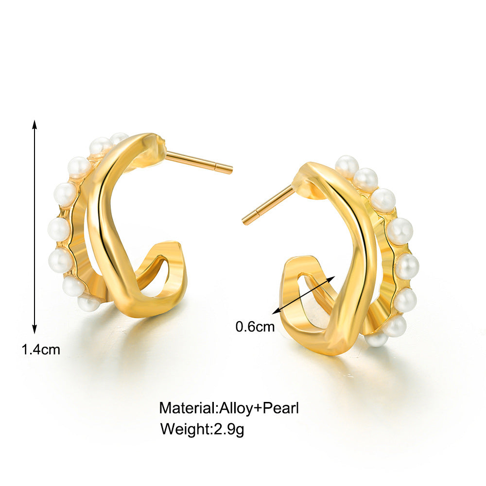 Pearl Wave Stud Earrings
