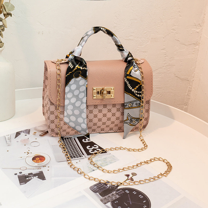 Printed small square bag chain messenger bag