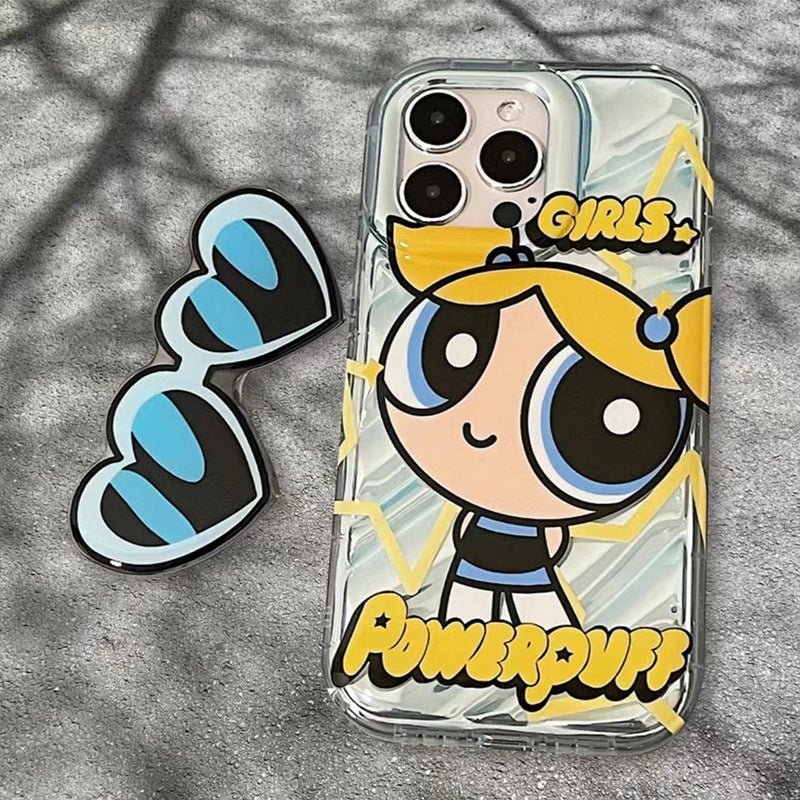 Water Wave Case iPhone15 Pro X Powerpuff Girls Sunglasses Stand