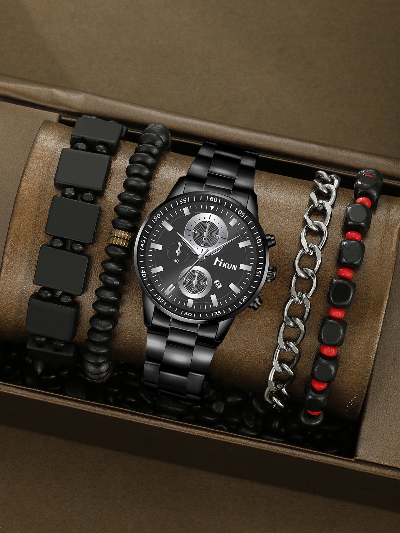Trendy Beaded Men's Watch Set