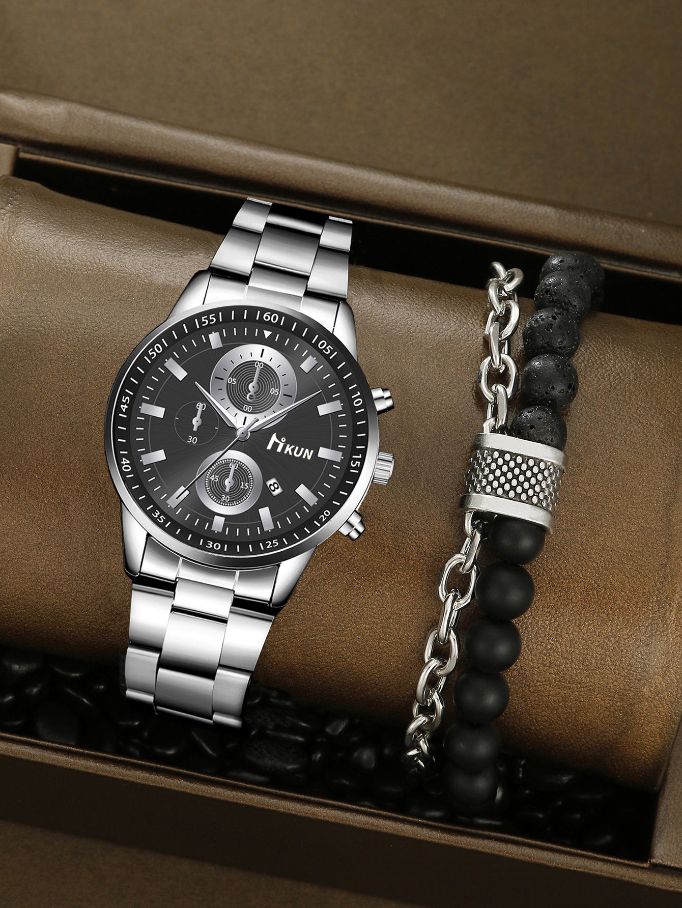 Trendy Beaded Men's Watch Set