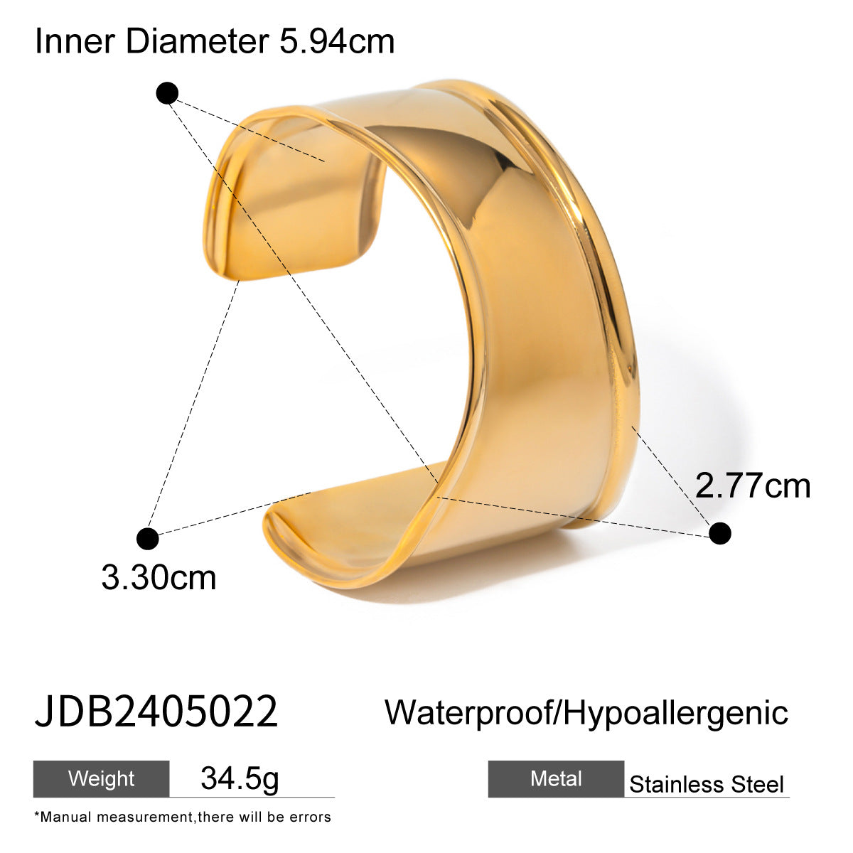 18k gold stainless steel wide bracelet