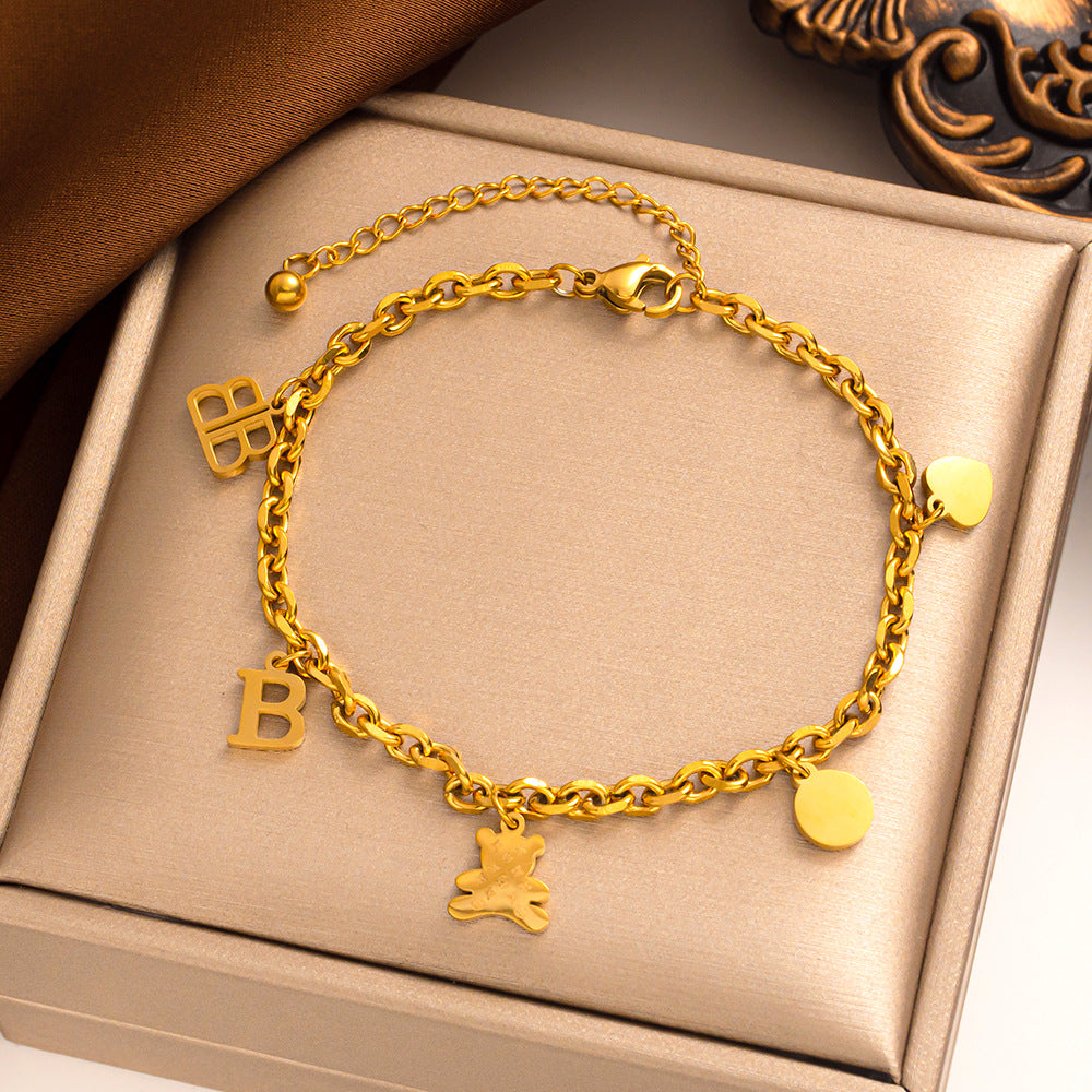 Pulseira de urso hip-hop sem desbotamento em aço titânio para mulheres – tendência de verão, design exclusivo de luxo