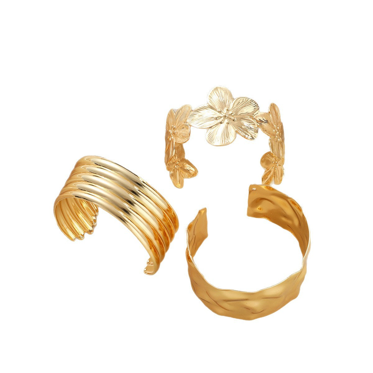 3Pcs Pleated Flower Bracelet Set