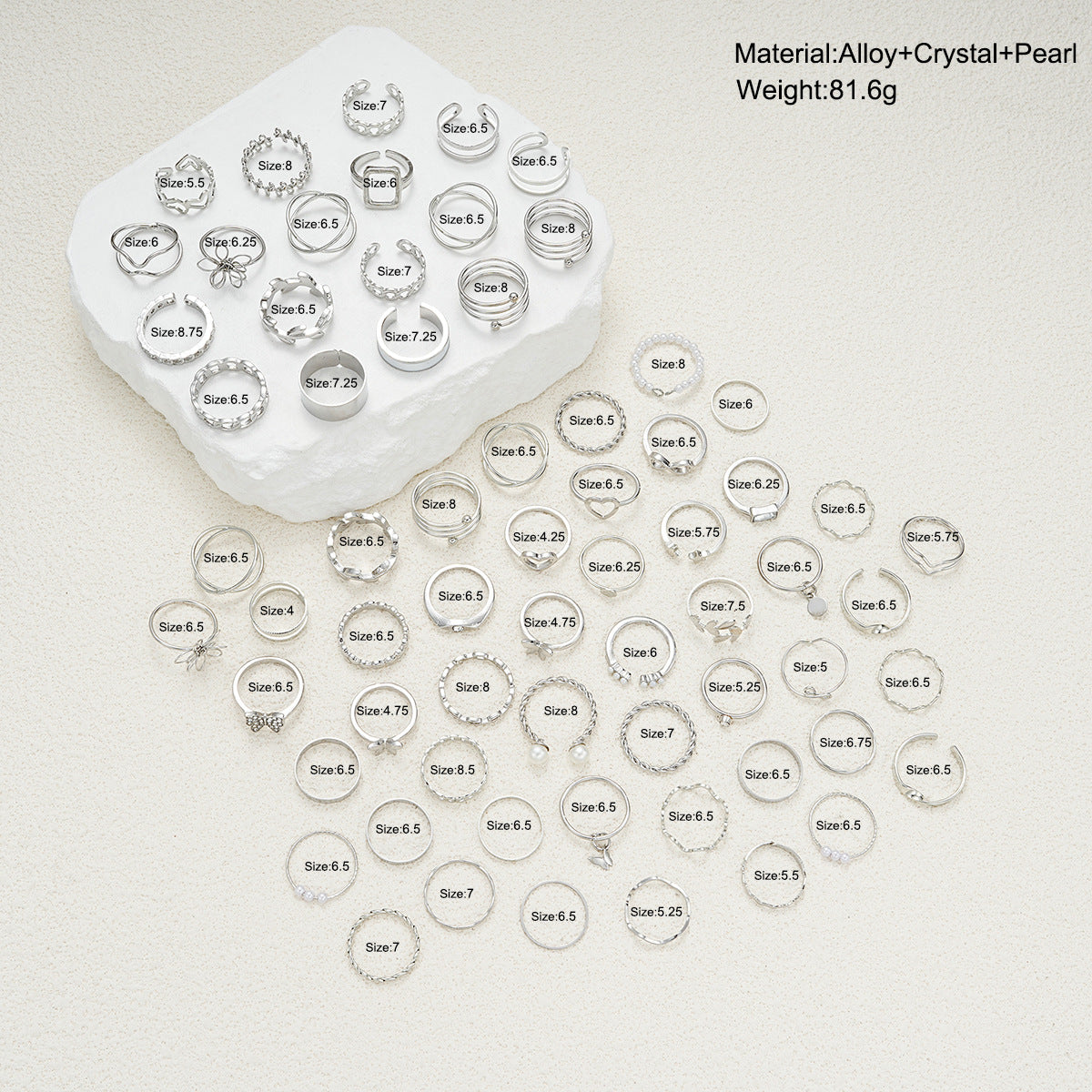 Silver jewelry ring set 66 pieces
